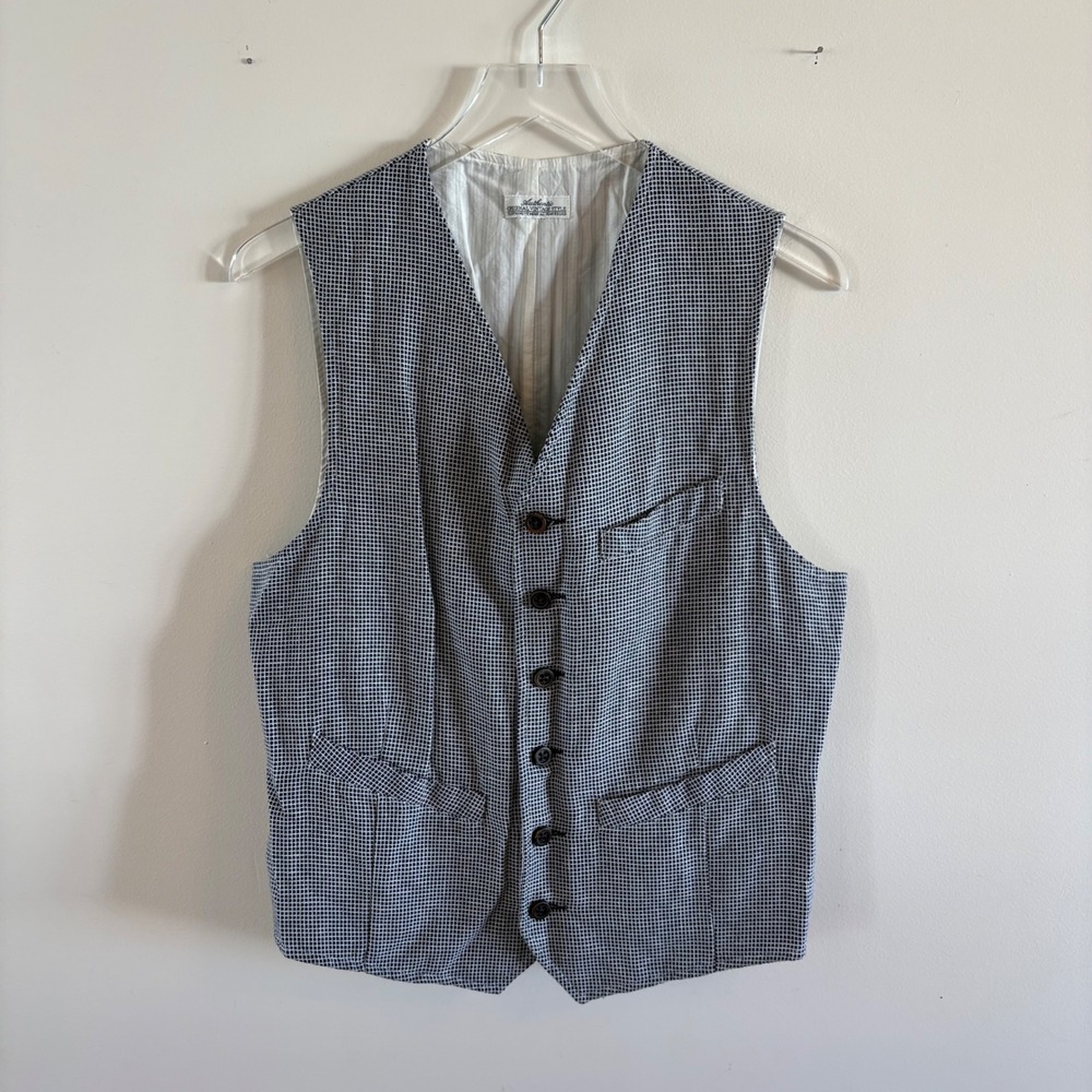 Authentic Original Vintage Style Mens Linen Blend Waistcoat Vest Micro Check